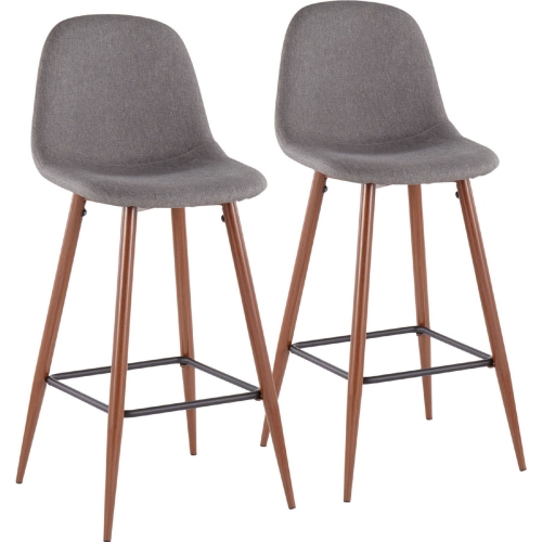 Pebble 28" Bar Stool in Charcoal Grey Fabric & Walnut Metal (Set of 2)